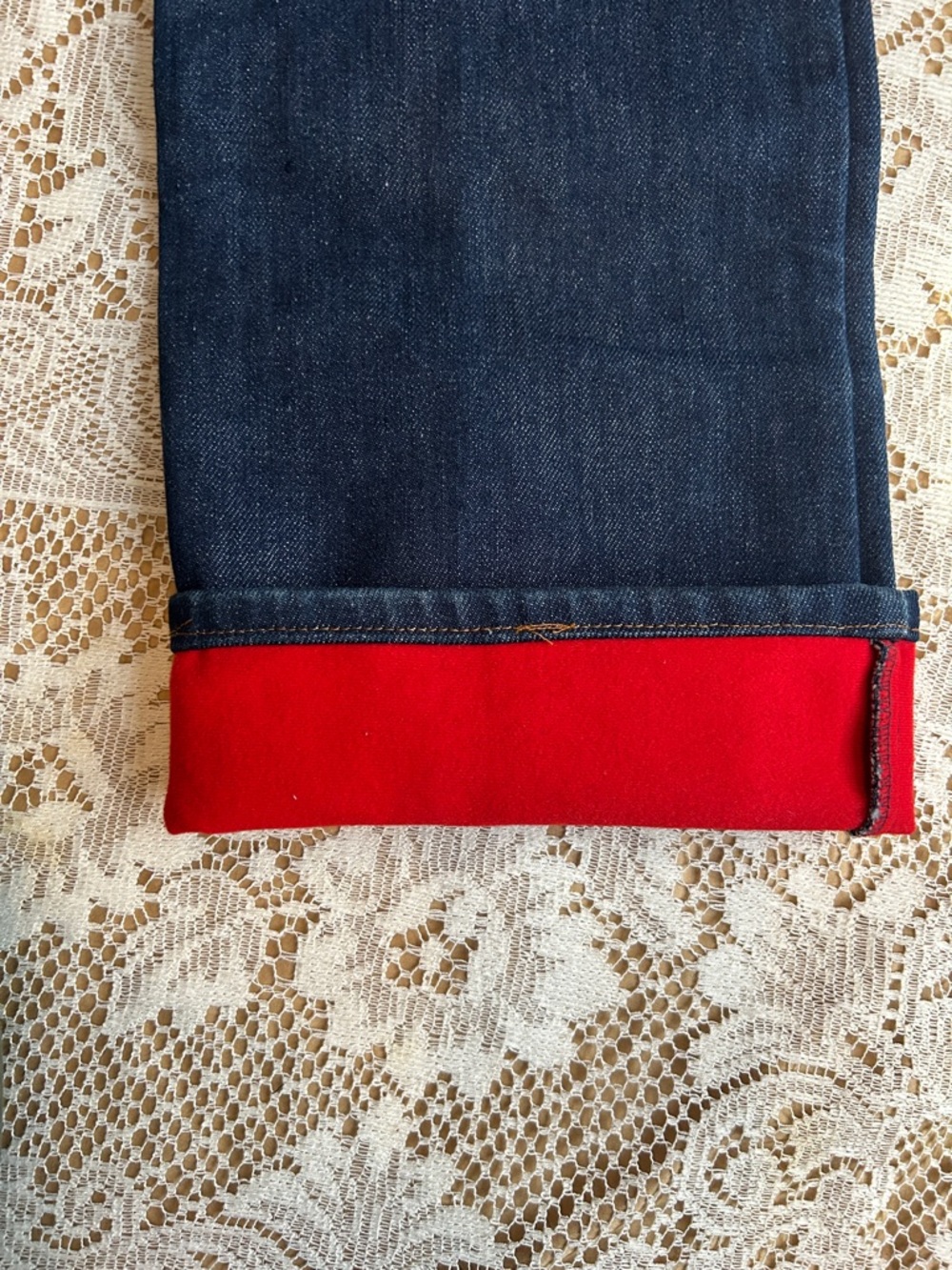 1986 Levi's Deadstock Orange Tab Fleece Lined Jeans, Dark Wash & Red, Size 27 - Picture 4 of 8